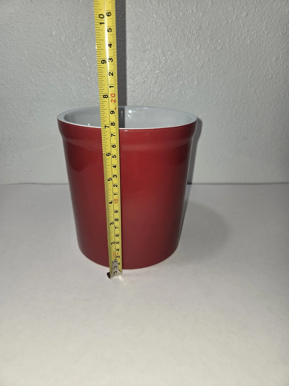 Red Glossy Ceramic Kitchen Utensil Holder with White Interior